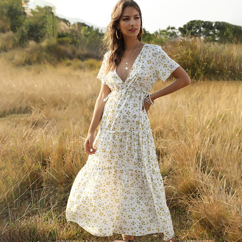 Boho Floral V-Neck Midi Dress