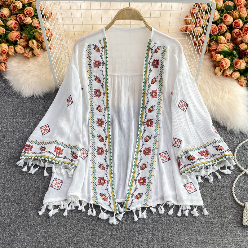 Boho Embroidered Tassel Kimono Jacket