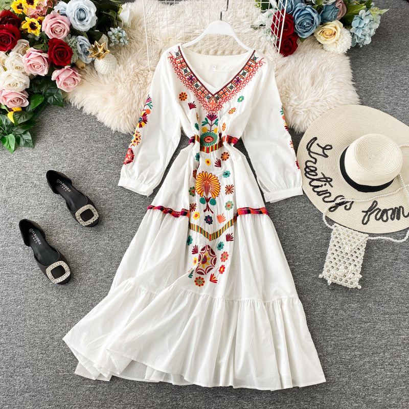 Boho Vintage Embroidered Midi Dress
