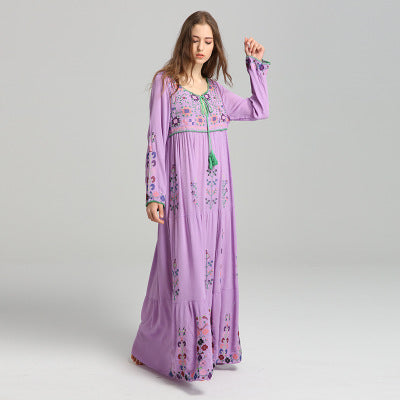 Boho Embroidered Tassel Maxi Dress