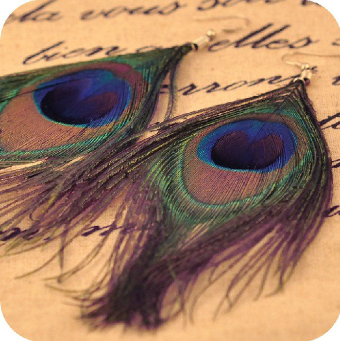 Boho Peacock Feather Dangle Earrings