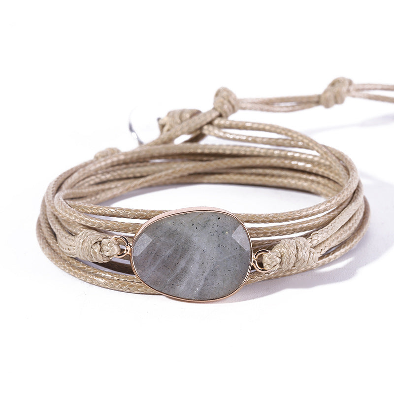 Boho Natural Labradorite Stone Leather Bracelet