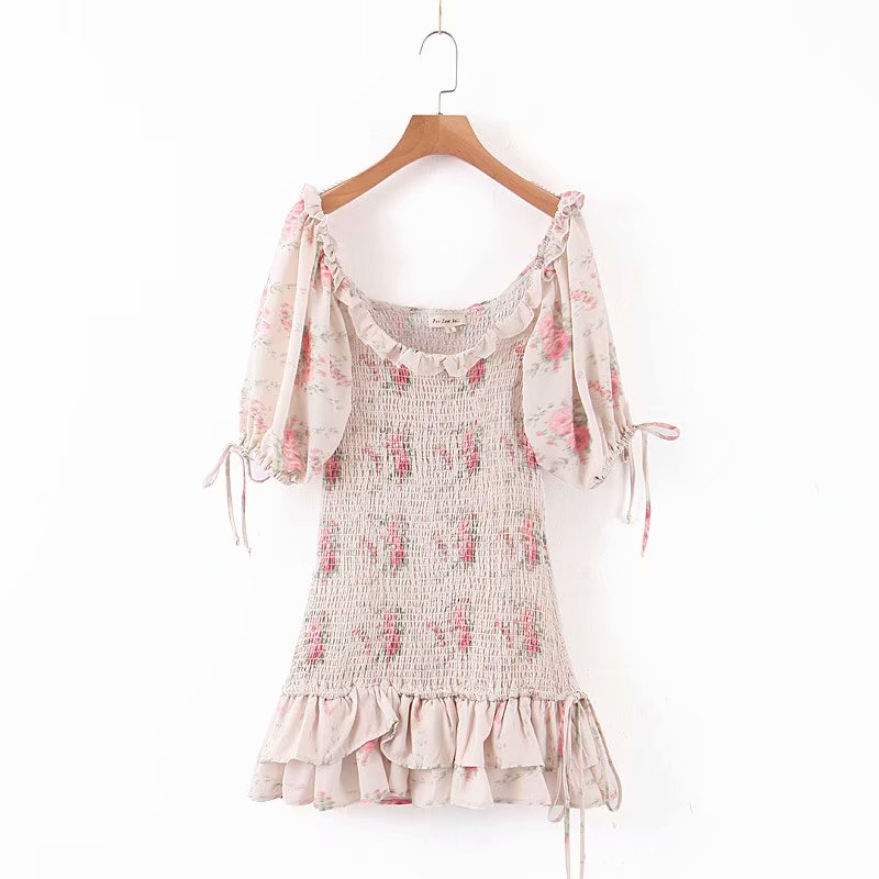 Boho Floral Puff Sleeve Mini Dress