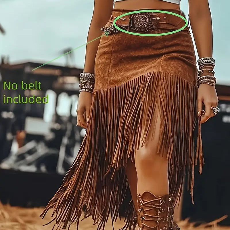Vintage Western Fringe Suede Skirt