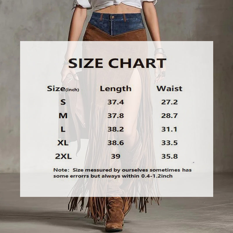 Western Boho High-Slit Fringe Maxi Skirt