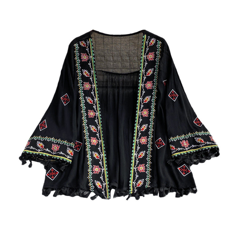 Boho Embroidered Tassel Kimono Jacket