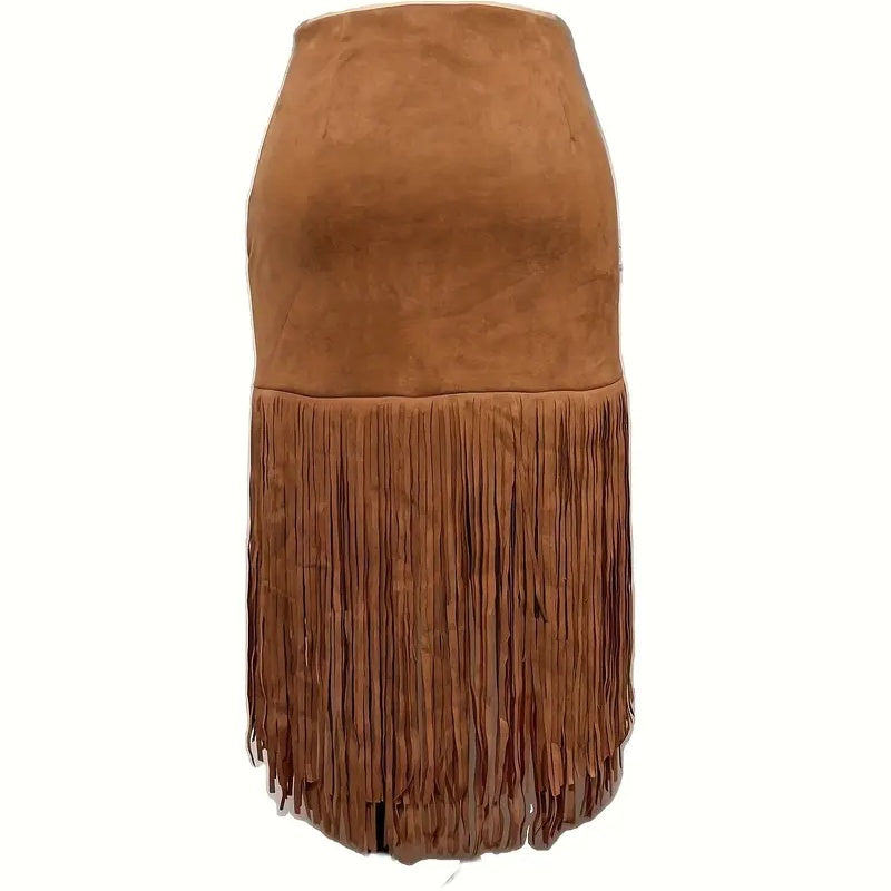 Vintage Western Fringe Suede Skirt