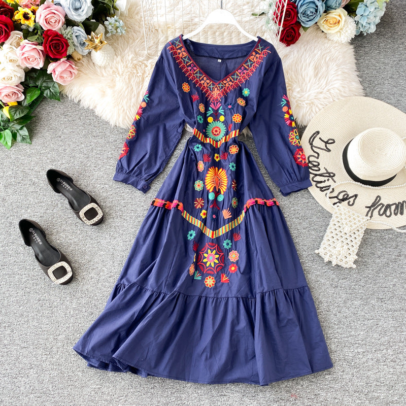Boho Vintage Embroidered Midi Dress