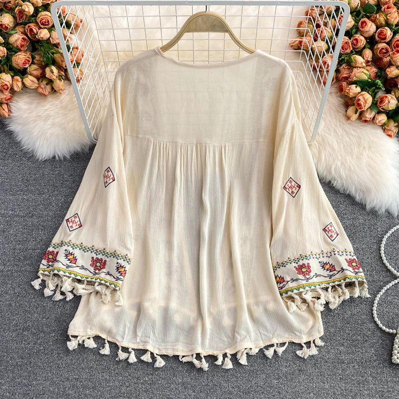 Boho Embroidered Tassel Kimono Jacket