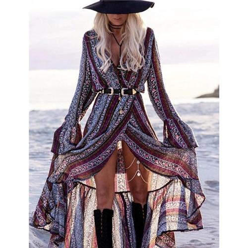 Boho Paisley Split Sleeve Maxi Dress