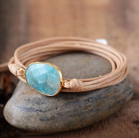 Boho Natural Labradorite Stone Leather Bracelet