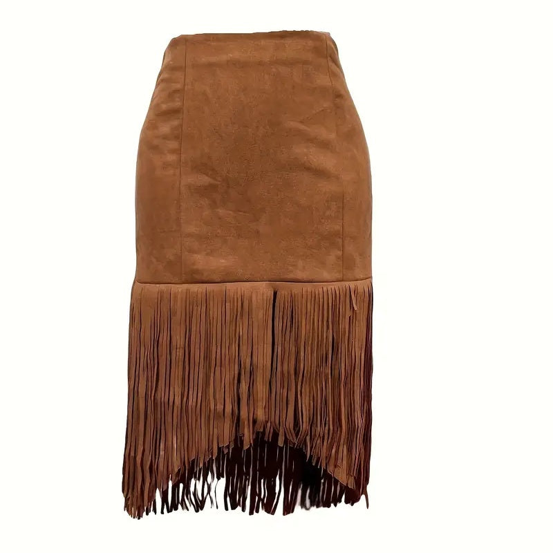 Vintage Western Fringe Suede Skirt