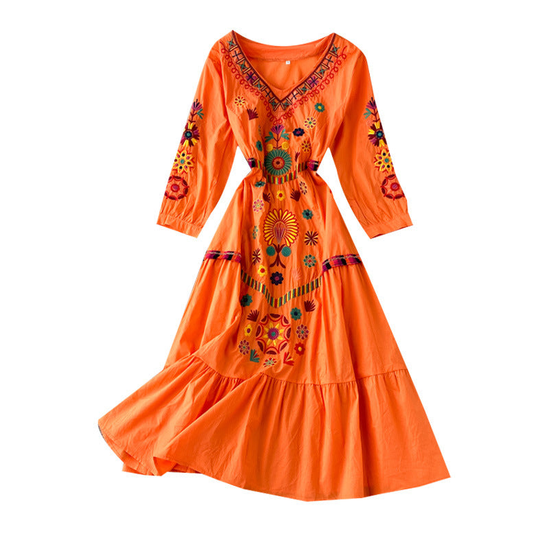 Boho Vintage Embroidered Midi Dress