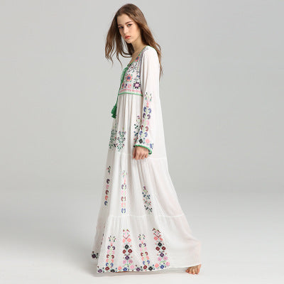 Boho Embroidered Tassel Maxi Dress