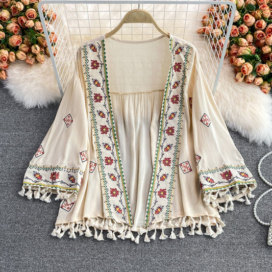 Boho Embroidered Tassel Kimono Jacket