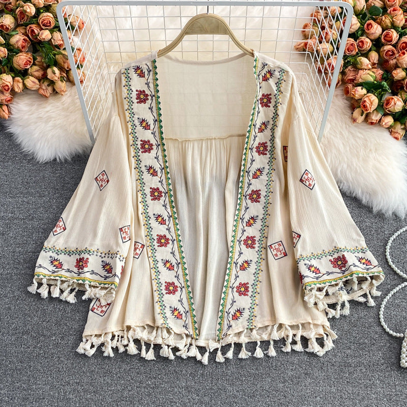 Boho Embroidered Tassel Kimono Jacket