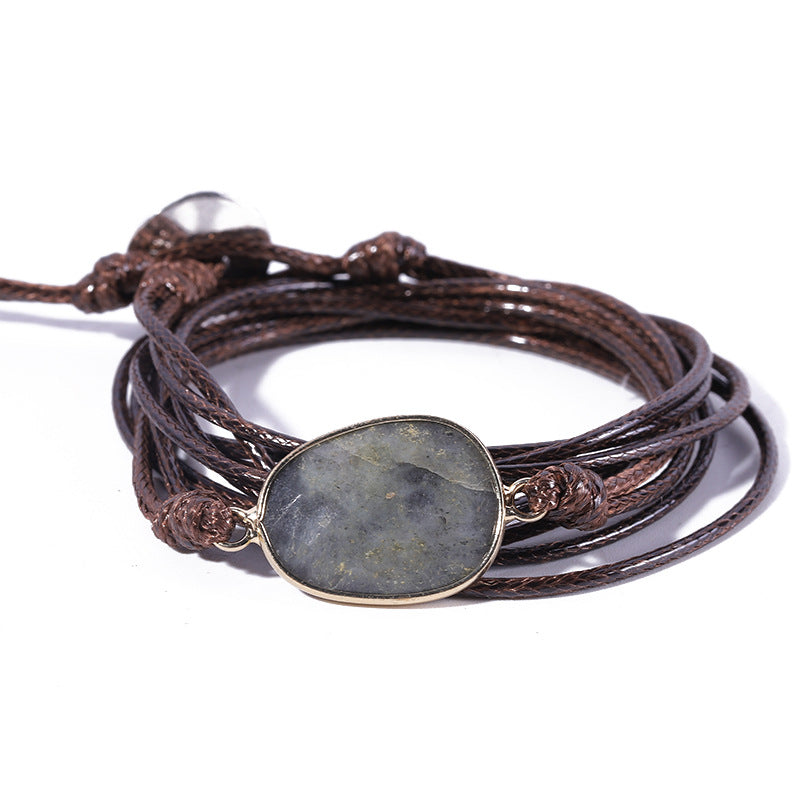 Boho Natural Labradorite Stone Leather Bracelet