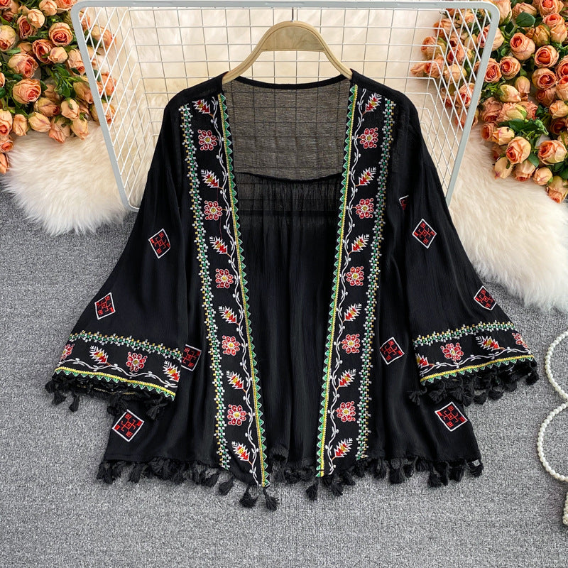 Boho Embroidered Tassel Kimono Jacket